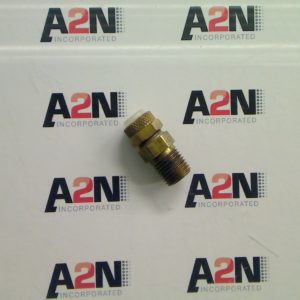 Brass fitting on a branded background.