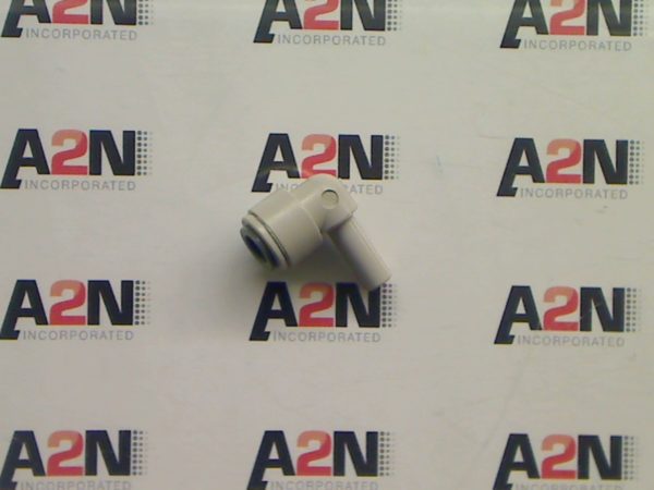 Plastic connector on a branded background.