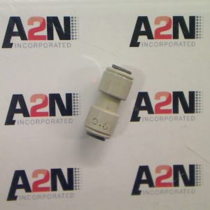 White connector on branded background.